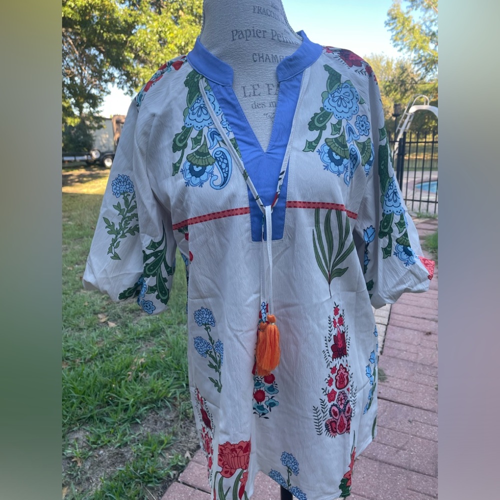 Ladies flower print blouse 3/4 sleeves